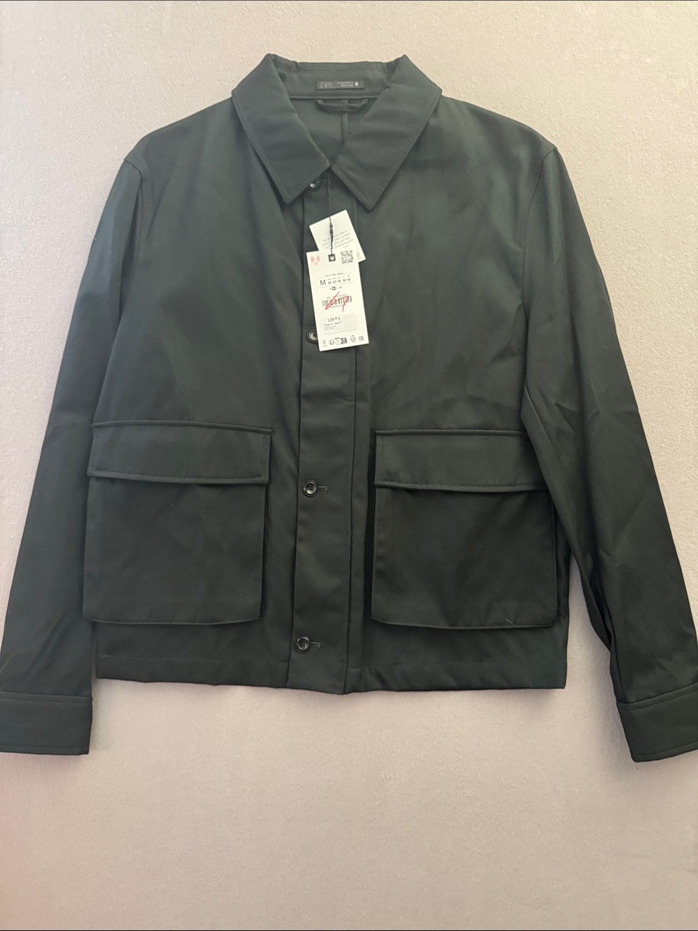Zara Utility Jacket Dark Green with Front Flap Pockets Military Style